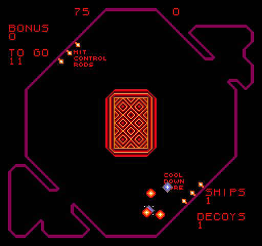 Reactor Arcade Screenshot: Knock particles into control rods to cool the reactor a bit...