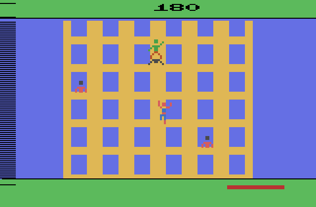 Spider-Man Atari 2600 Screenshot: The Green Goblin blocks the path again!