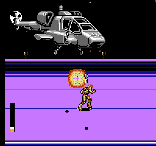 Rollergames NES / Famicom Screenshot: A helicopter dropping bombs!
