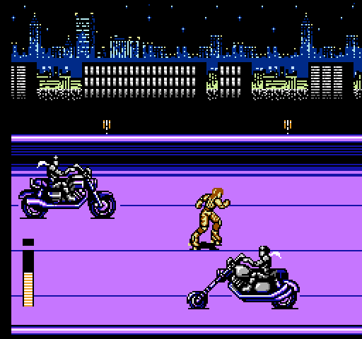 Rollergames NES / Famicom Screenshot: Motorcycles? Doesn't seem fair!