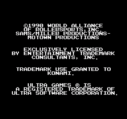 Rollergames NES / Famicom Screenshot: Copyright screen.