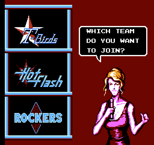 Rollergames NES / Famicom Screenshot: Which team do you want to join?
