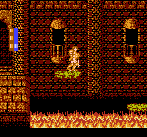 Castle of Dragon NES / Famicom Screenshot: Jump on the platforms to avoid the fire.
