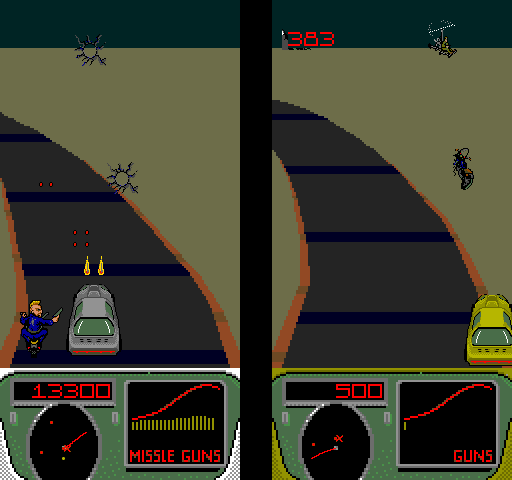 Spy Hunter II Arcade Screenshot: Watch out for this guy with the gun!