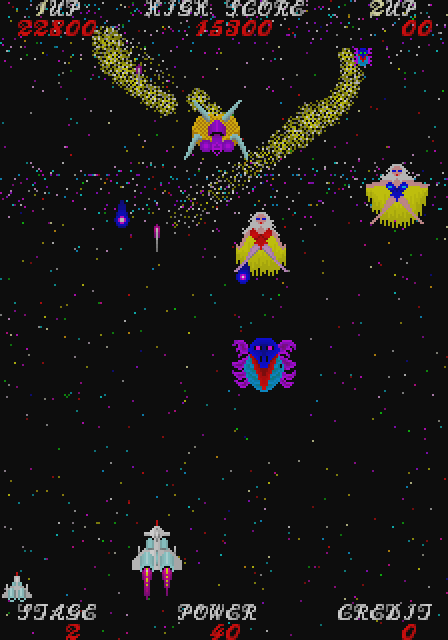 Sky Fox Arcade Screenshot: Enemies attack in various patterns...