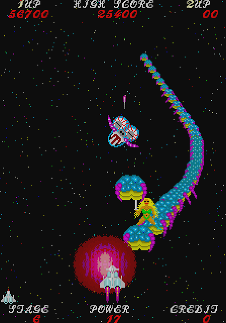 Sky Fox Arcade Screenshot: Yikes, that was close!