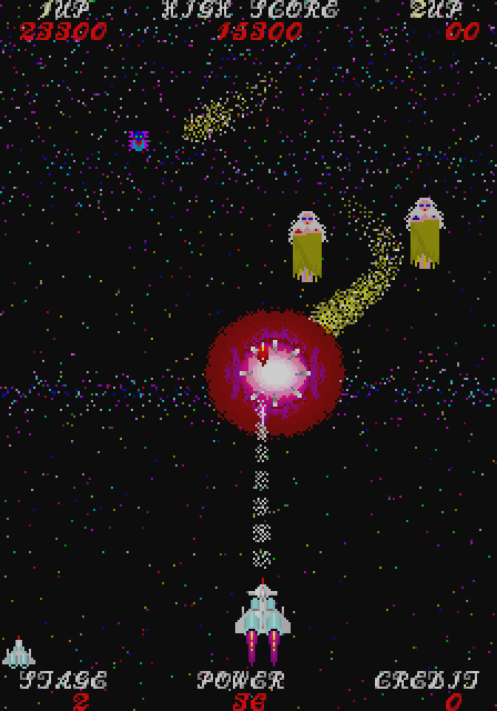 Sky Fox Arcade Screenshot: One opponent down, more to go...