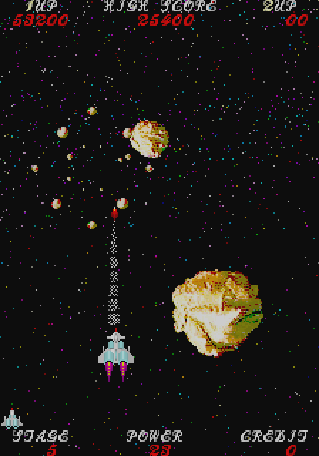 Sky Fox Arcade Screenshot: One asteroid destroyed...