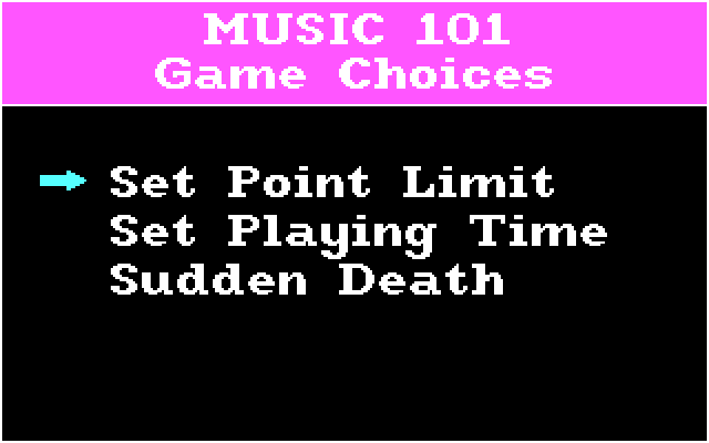 Music 101: Trivia from Mozart to Motown IBM PC/Compatibles Screenshot: Gameplay options.