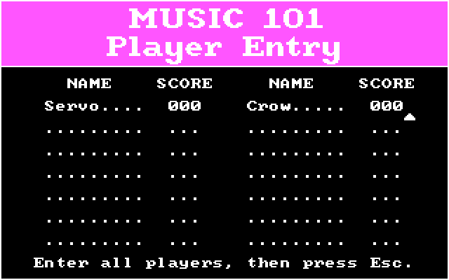 Music 101: Trivia from Mozart to Motown IBM PC/Compatibles Screenshot: Entering some players...