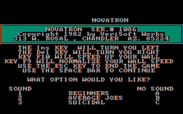 NovaTron IBM PC/Compatibles Screenshot: Title screen.