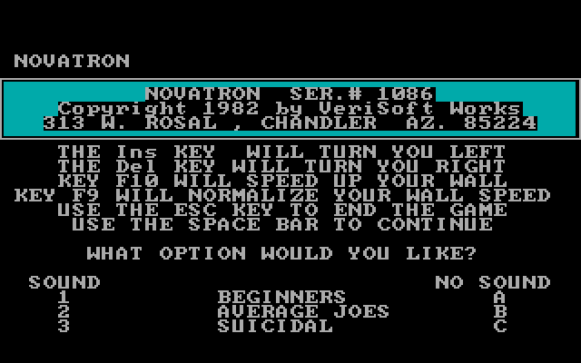 NovaTron IBM PC/Compatibles Screenshot: Title screen.