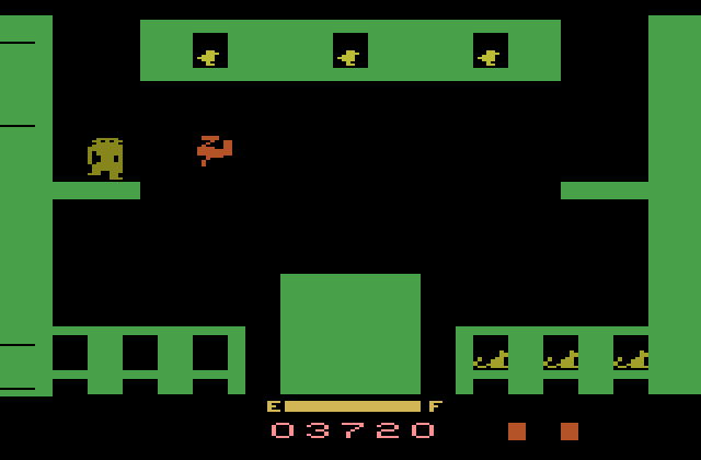 Sky Skipper Atari 2600 Screenshot: Preparing to bomb a gorilla...
