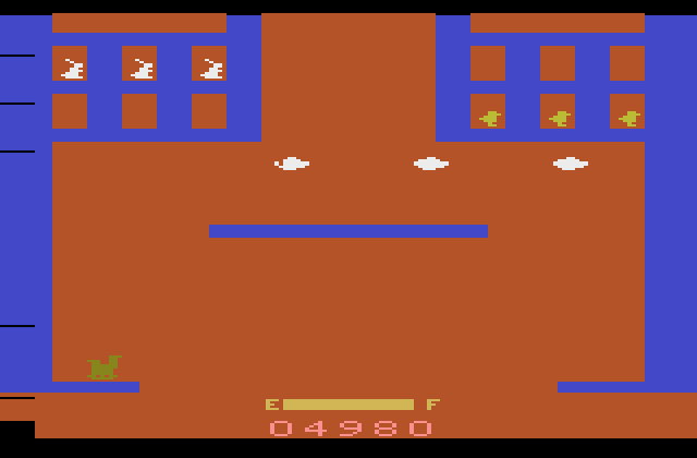Sky Skipper Atari 2600 Screenshot: The screen flashes red when you crash.