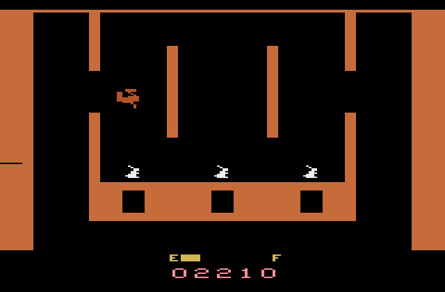 Sky Skipper Atari 2600 Screenshot: Flying through a maze; don't hit the walls!