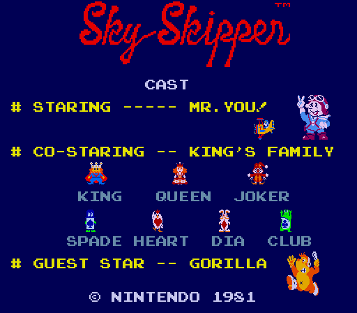 Sky Skipper Arcade Screenshot: Title screen.