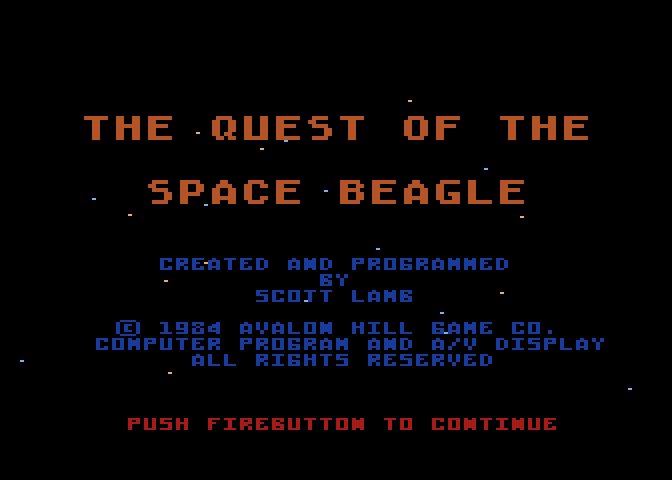 Quest of the Space Beagle Atari 8-bit Screenshot: Credits screen.