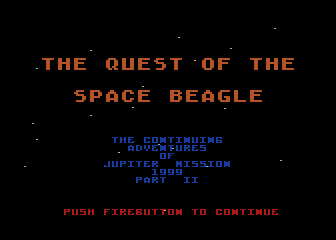 Quest of the Space Beagle Atari 8-bit Screenshot: Title screen.