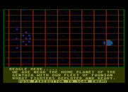 Quest of the Space Beagle for Atari 8-bit - First, defeat an enemy fleet; press button to scan for locations.