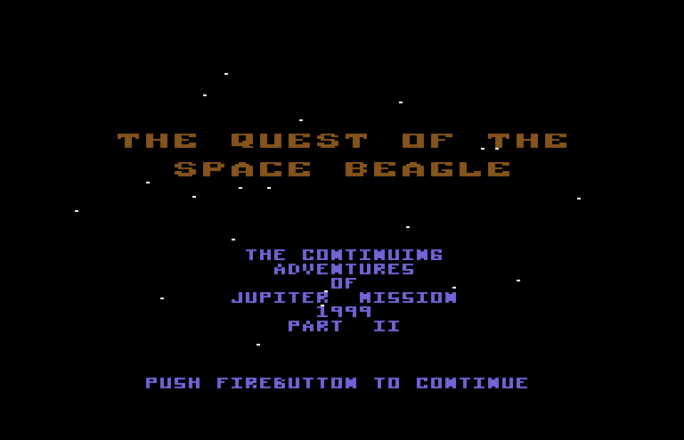Quest of the Space Beagle Commodore 64 Screenshot: Title screen.