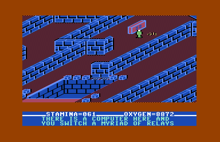 Quest of the Space Beagle Commodore 64 Screenshot: I found a computer, and am changing some switches and relays...what could happen?