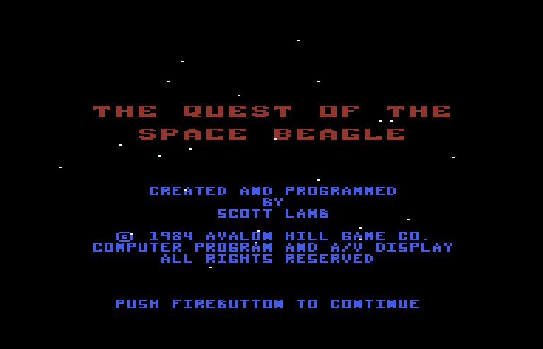 Quest of the Space Beagle Commodore 64 Screenshot: Credits screen.