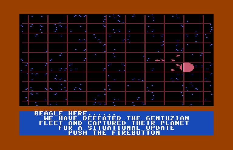 Quest of the Space Beagle Commodore 64 Screenshot: Enemy fleet defeated!