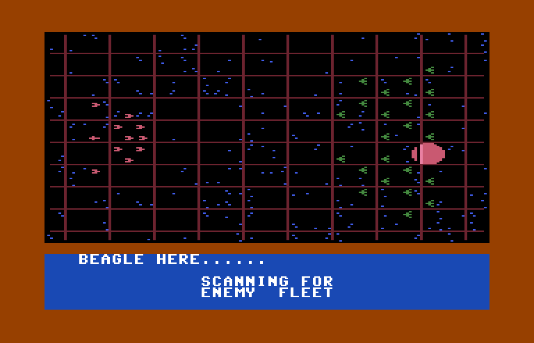 Quest of the Space Beagle Commodore 64 Screenshot: Scanning to see the enemy fleet...