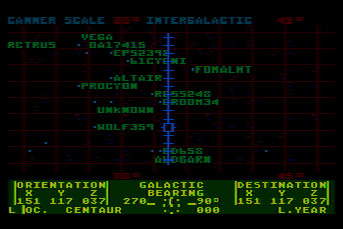 Quest of the Space Beagle Atari 8-bit Screenshot: I've identified a lot of places, but still haven't located our Sun!