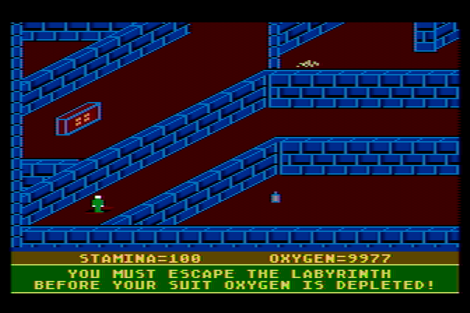 Quest of the Space Beagle Atari 8-bit Screenshot: Escape before your oxygen is depleted!