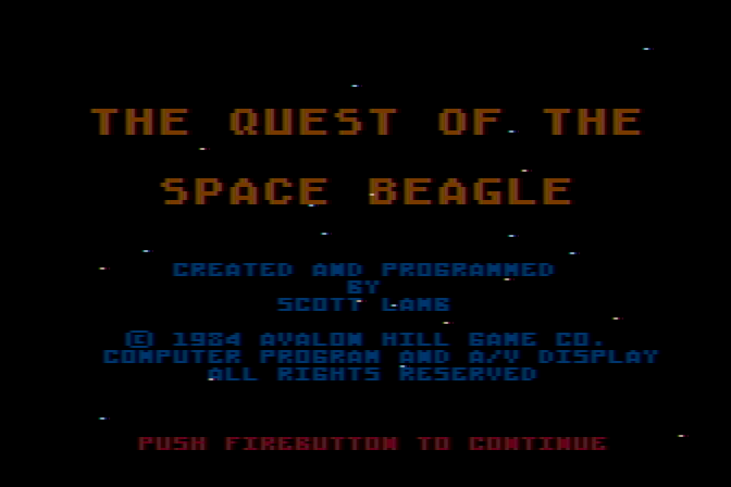 Quest of the Space Beagle Atari 8-bit Screenshot: Credits screen.