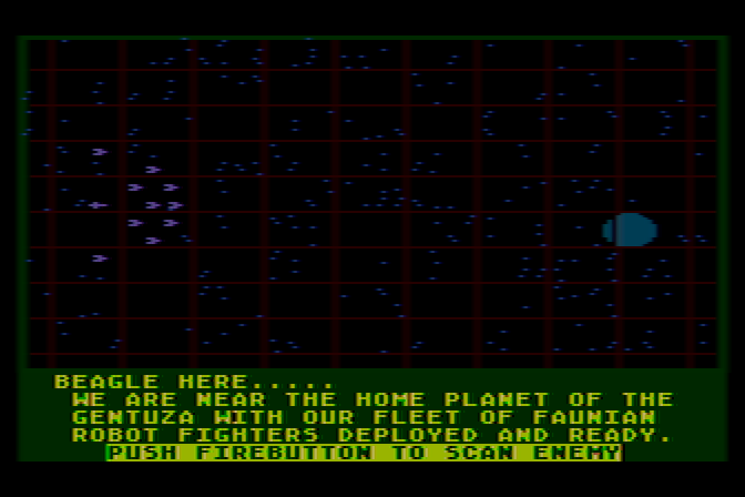 Quest of the Space Beagle Atari 8-bit Screenshot: Approaching the enemy home planet.