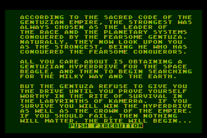 Quest of the Space Beagle Atari 8-bit Screenshot: The story continues...on to the labyrinths!