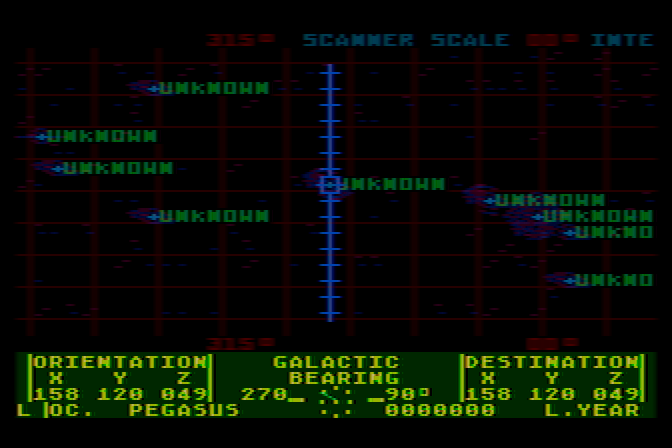 Quest of the Space Beagle Atari 8-bit Screenshot: There's a lot of unknowns to explore...