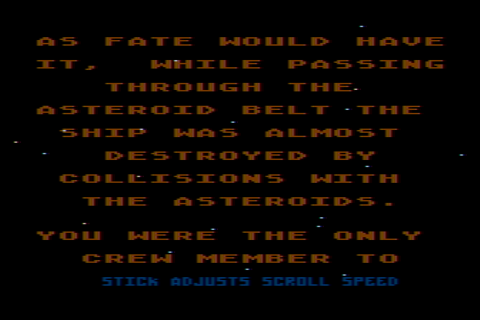 Quest of the Space Beagle Atari 8-bit Screenshot: The introduction continues...