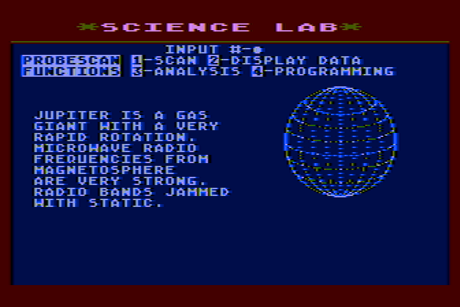 Jupiter Mission 1999 Atari 8-bit Screenshot: Some info about Jupiter...