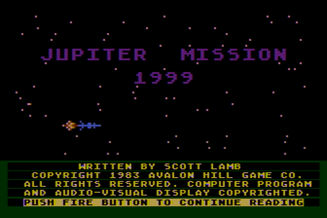 Jupiter Mission 1999 Atari 8-bit Screenshot: Title screen.
