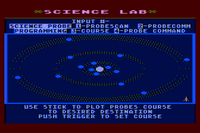 Jupiter Mission 1999 Atari 8-bit Screenshot: Time to plot a course for one of the probes...