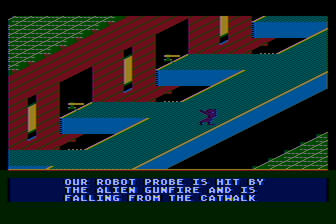 Jupiter Mission 1999 Atari 8-bit Screenshot: I've been hit!