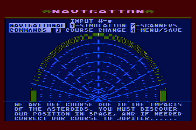 Jupiter Mission 1999 Atari 8-bit Screenshot: Our next task...