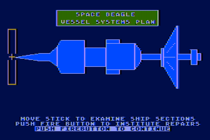 Jupiter Mission 1999 Atari 8-bit Screenshot: It's time for some repairs...