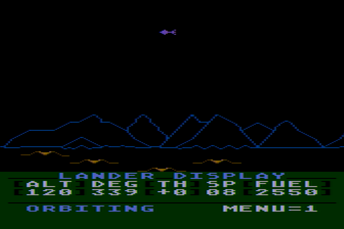 Jupiter Mission 1999 Atari 8-bit Screenshot: My first lander approaches...