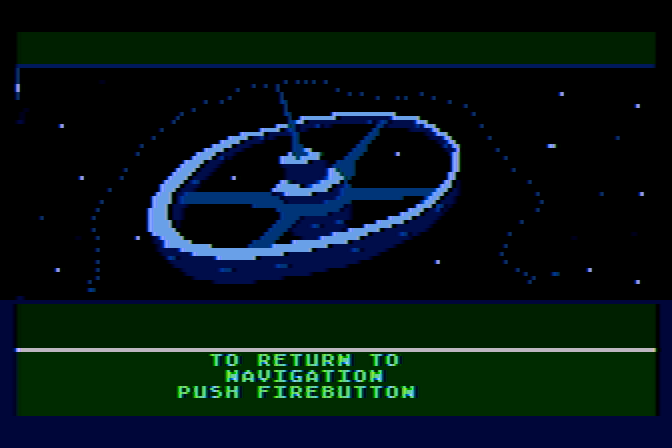 Jupiter Mission 1999 Atari 8-bit Screenshot: A view of the alien space station...