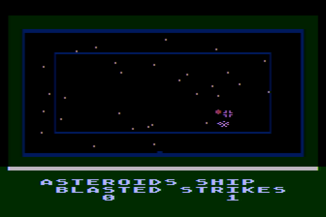Jupiter Mission 1999 Atari 8-bit Screenshot: Shoot as many incoming asteroids as you can!