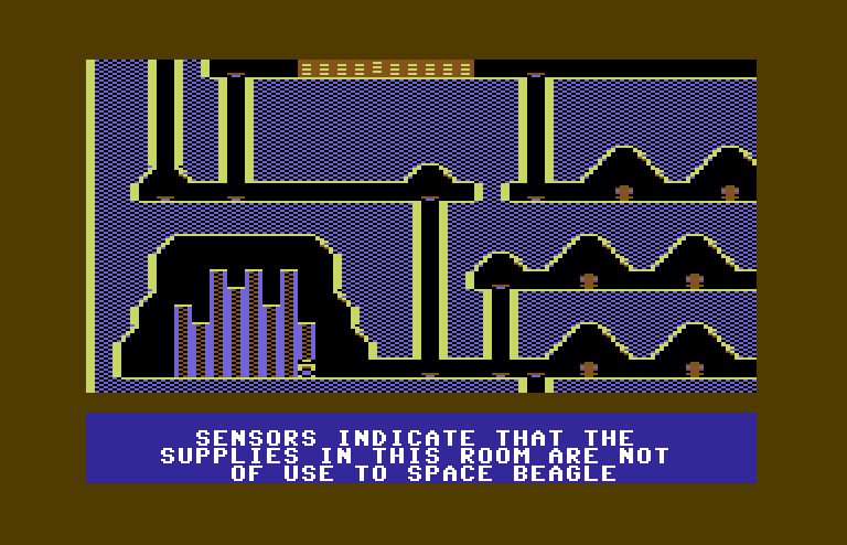 Jupiter Mission 1999 Commodore 64 Screenshot: Found some stuff, but it's of no use...
