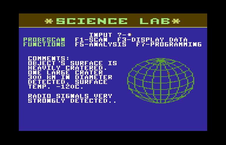 Jupiter Mission 1999 Commodore 64 Screenshot: Found some radio signals!