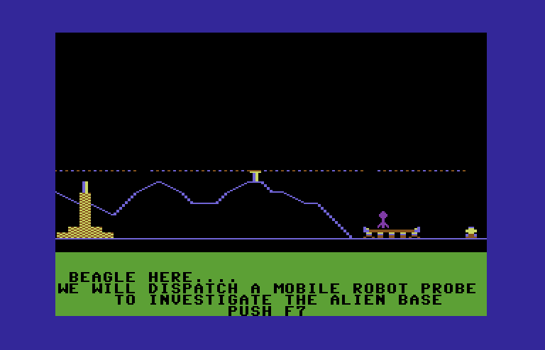 Jupiter Mission 1999 Commodore 64 Screenshot: Landed safely, time to dispatch a robot...