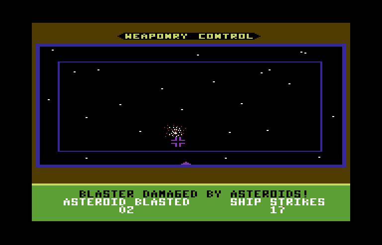 Jupiter Mission 1999 Commodore 64 Screenshot: An asteroid destroyed!