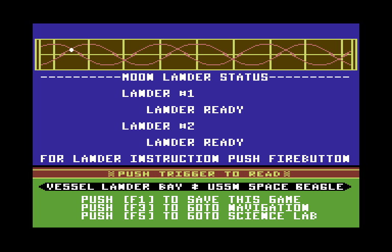 Jupiter Mission 1999 Commodore 64 Screenshot: Ready to launch a lander?