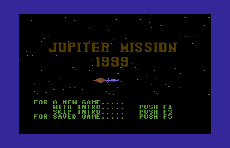 Jupiter Mission 1999 Commodore 64 Screenshot: Main menu.